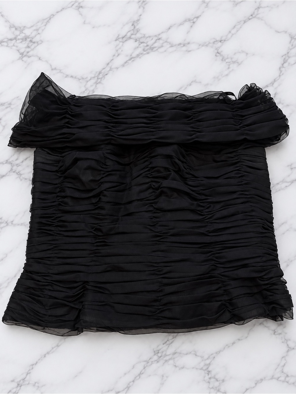 Chetta B Sherrie Bloom Peter Noviello Black Ruched Mesh Strapless Top Size 16